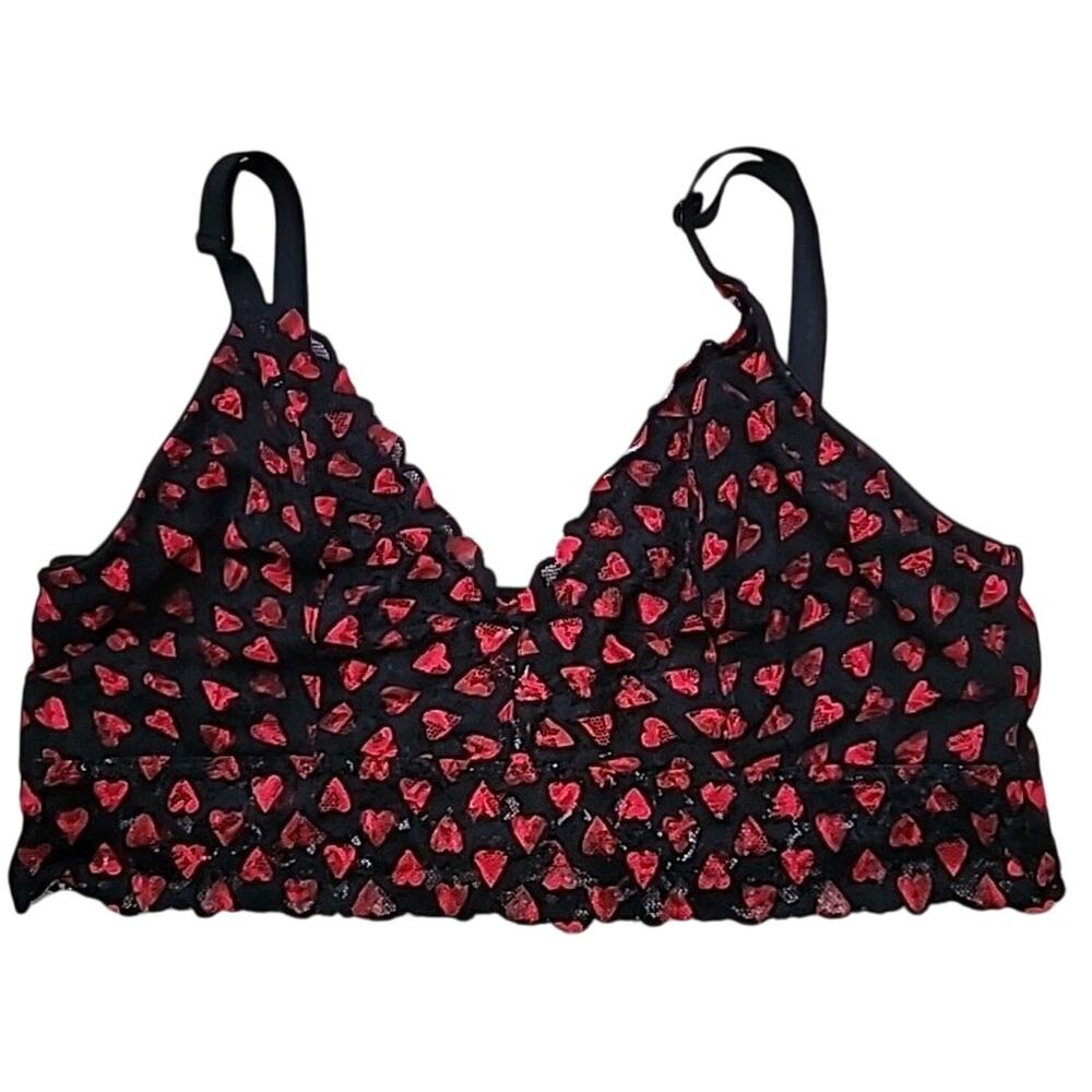 Victoria’s Secret Black Lace Heart Mesh Bralette L Goth